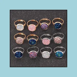 Band Rings Jewelry Fashion Imitate Natural Stone Drusy Druzy Ring Sier Gold Colors Resin Gemstone For Women Lady Drop Delivery 2021 Ah1St