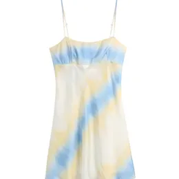 Icclek Spaghetti Strap Dress Vintage Tie Dye Print Summer Tank Mini Stain Women's Party Club Sundresses Bodycon Vestidos 220506