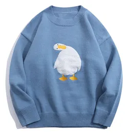LACIBLE Streetwear Harajuku Cartoon Duck Pattern Knitted Sweaters Loose Jumpers Fashion Casual Winter Sweater Pullover Men Women 220812