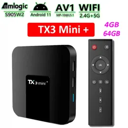 TX3 Mini Plus Android 11 TV Box 4 GB RAM 64 GB AMLOGIC S905W2 2.4G / 5G Dual WiFi 4K 60FPS LAN 100m Zestaw Top Box