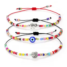 Türkisches Auge Armband Weiß Blau Böse Augen Glückspaar Baum des Lebens Stränge Armbänder für Frauen Bunte Perlen Seil Kette Charm Schmuck