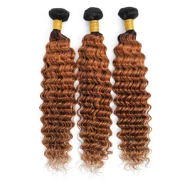 T1B/30 Ombre Brazilian Deep Wave Human Hair Extensions 3/4 Bundles 1B 30 Kolor Remy Weaves