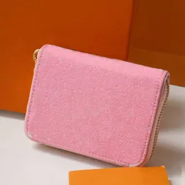 Cartera de diseñador para mujer Carteras con cremallera de lona de flor rosa de calidad superior Moda 5A Monedero corto de cuero genuino Monedero Bolso de embrague de lujo M81185