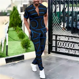 Fashion Spring Summer Pattern Print Outfit Men Streetwear Men s Casual Two Piece Set Short Sleeve Tops och Long Pants Passar 220719GX