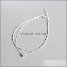 Fußkettchen Schmuck Echt 925 Sterling Silber Knöchel Armband Feine Doppelschichten Stern Charm Für Frauen Mädchen Schönes Geschenk YMA013 Drop Lieferung Nk