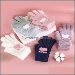 Five Fingers Gloves Mittens Hats Scarves Fashion Accessories Cute Bear Paw Print Cartoon Touch Screen For Women Comfortable Breathable Wi