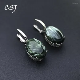 Stud Big Stone Natural Seraphinite Earring Sterling 925 Srebrny Charoite Oval 13 18 mm For Women Birthday Party Biżuteria Prezent Kirs22