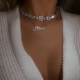 Iced out nowy naszyjnik 5A cyrkonia geometryczne okrągłe kwadratowe koraliki link chain punk style boy choker naszyjniki dla kobiet mężczyzn hip hop biżuteria