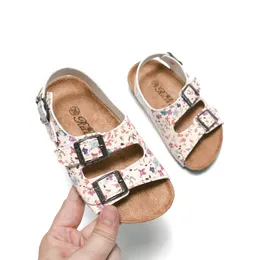 Baby Girls Shoes Summer Cork Sandals Infant Prewalker Dubbel Buckle Band Child Floral Kawaii Flipflops Anti Skid Sandalias 220525