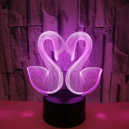 Nattljus 3d Illusion Lampa Led Swan Light Animal Leksaker Kärlek Par Gåvor Färgrik Dekoration För Alla hjärtans dag Födelsedag Baby Room