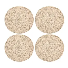 4 Pcs Corn Straw Woven Placemats Round Rattan Woven Placemats Natural Handmade Mats Heat Insulation Pad CX220325