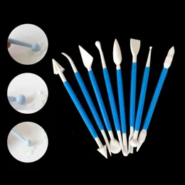 Wholesale Pastry Tools Blue Carving Pen Knife 8pcs Set Cake Fondant Making Cutting Baking Tool