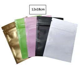 100pcs/lot 12x18cm Flat Self Seal Aluminized Zipper Packaging Bags Reclosable Matte Black White Food Candy Tea Storage Aluminum Pouches