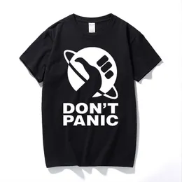 Hitchhikers Guide to the Galaxy Men t -skjorta inte panik trycker män bomull grundläggande tshirt tryck besättning krage plus storlek 220704