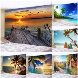 Tapestry Bird Wood Bridge Sunset Landscape Tapestry For Bedroom Ocean Coconut