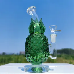 Tjock 7.8 "Söt flerfärgad original Yellow och Green Leaf Ananas Bong Heavy Glass Water Pipe Hookah Green Pipe 14mm Joint Bowl