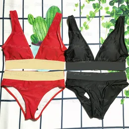 Print Womens Split Swimwear Sexy V Neck Swimsuits Padded Push Up Bra Briefs Girls Summer Holiday High Waist Bathing Suits