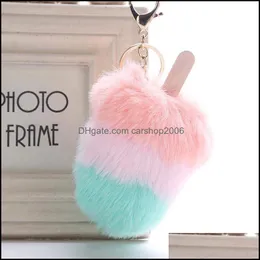 Key Rings Jewelry Fur Popsicle Ring For Women Fashion Gift Plush Ice Cream Bag Hanging Keychain Pompom Keychains H586Q F Drop Deli Dh0G8