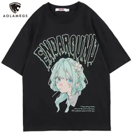 Aolamegs T-shirt da uomo capelli verdi ragazza cartone animato anime stampato o-collo streetwear giapponese harajuku moda top uomo abbigliamento estivo 220507