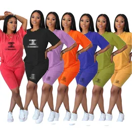 Sportswear Women 2 Peça Conjunto de trilhas de designer de verão Carta de impressão Roupfits Casual Camise