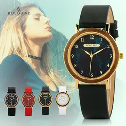 腕時計の女性はボボ鳥の女性の木製合金日本語クォーツ時計の女の子時計記念日ギフトボックスウィストウォッチを見る