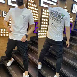 T-shirt Men's Summer New Round Neck Short Sleeve Motorcycle Printed Male Top Trend Youth Tees Mercerized Cotton Slim Man Clothing Plus Size M-6XL