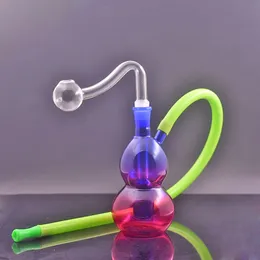 MINI Gourd Shape Smoking Water Pipes Glass Bongs Oil Rig Bong Inline Matrix Percolatar Smoking Ash Catcher Hookahs with Male Banger Nail and Tobacco Bowl Color Hose