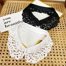 Fashion White Black Shirt Fake Tie Collar For Women Lace Hollow Detachable Lapel Blouse Top Necklace Clothes Accessory