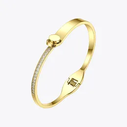 Bangle Elegant Crystal Cuff -armband armbanden guldfärg rostfritt stål dam för kvinnor mode smycken 2022 B192037 Bangle