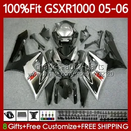 OEM Bodys Kit för SUZUKI GSX-R1000 GSXR 1000 CC K5 05-06 Bodywork 122No.12 1000cc GSXR-1000 Svart Silvery GSXR1000 05 06 GSX R1000 2005 2006 Injektionsform Moto Fairing
