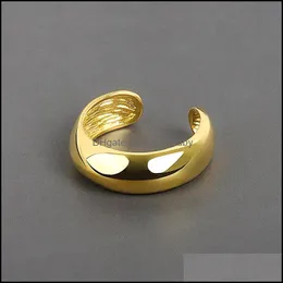 Band Rings Jewelry Minimalist Copper Chunky Resizable For Women Elegant Gold Color Thick Stack Round Circle Open Finger Wedding Drop Deliver