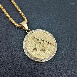 Pendant Necklaces Hip Hop Gold Color Masonic Necklace Freemason 316L Stainless Steel Freemasonry Sign Men CZ AccessoriesPendant Godl22