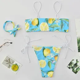 Bikini Mujer 2022 Braga Alta Costume da bagno sexy europeo e americano Lemon Tube Top Split Costume da bagno da donna