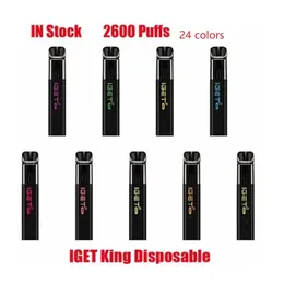 100% autentyczny Iget King King Doringable Pens Pods Elektroniczne papierosy Urządzenie 2600 Puffs 1400 mAh Bateria vs mega bar legenda