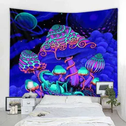 Psychedelic Colorful Mushroom Tapestry Mandala Boho Carpet Home Background Decorative J220804