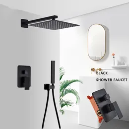 Matowy czarny naściennik prysznic w łazience prysznic deszczowy mieszany gorący i zimny mikser z wciągniętą skrzynką zawór sterujący