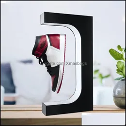 Storage Holders Racks Home Magnetic Levitation Floating Shoe Display Stand 360 Degree Rotation Sneaker Shop Led Holds 22021 Xmasba314d