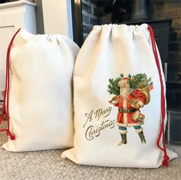 Blank Sublimation Santa Sacks Christmas Halloween Party Linen Burlap Drawstring Bag 50x70cm