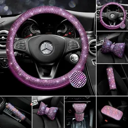 Steering Wheel Covers 8pcs Bling Rhinestones Crystal Car Cover PU Leather Steering-wheel Auto Accessories Case Styling