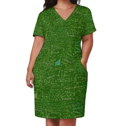 Plus Size Dresses Math Lessons Print Dress V Neck Geometry Kawaii Woman Street Wear Casual With Pockets SizePlus