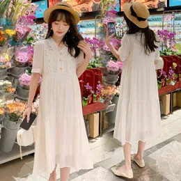 Blue White Summer Maternity Clothes Sweet Lace Patchwork Button Fly Vneck  Pregnant Women Linen Dress With Lining Princess Linen Dress Cute J220628  From Make03, $20.66