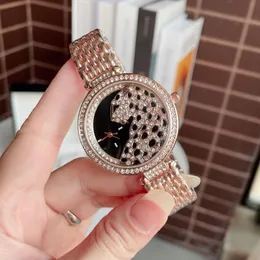 Luksusowa marka Kobieta zegarek Kobiety Lady Girl Kolorowe Kryształ Lamparta Stylowy Metalowy Zespół Piękny Wrist Watch Moda Marka Zegarki