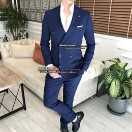 Herrenanzüge, Blazer, Marineblau, Hochzeit, Sutis für Männer, Slim Fit, 2-teiliges Set, zweireihige Jacke, Hosen, formelles Partykleid, Trajes de hombre Cust