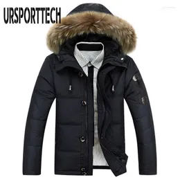 남자 다운 파카 스타일의 겨울 재킷 남자 큰 크기 m-4xl 진짜 모피 칼라 후드 흰색 오리 두꺼운 재킷 따뜻한 코트 핀 22