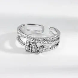 Cluster Ringe Mode Silber Farbe Zirkon Runde Perle Spinner Ring Für Frauen Anti Stress Party Hochzeit Geschenk Anillo Jz269Cluster