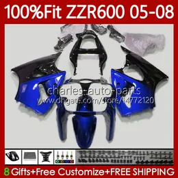 Stampo ad iniezione corpo OEM per KAWASAKI NINJA ZZR600 05-08 ZX ZZR-600 600 CC 05 06 07 08 Carenatura 134No.222 100% Fit ZZR 600 600CC 2005 2006 2007 2008 Kit carenatura blu nero