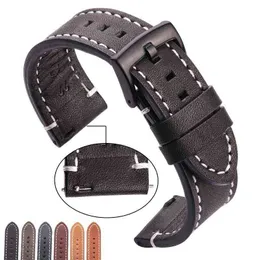 Hengrc Cowhide Genuine Leather Band Belt 18 20 22 24mm Homens Mulheres Espessas Handmade Retro Banda Strap Fivelas G220420