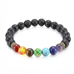 Braccialetti fascino drop mix mix 7 color chakra perle nere lava pietra di pietra di energia da uomo braccialetto per equilibrio per la guarigione gioielli