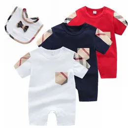 Baby Plaid Rompers With Hats Infant Boys Girls Short Sleeve Jumpsuits Toddler Newborns Onesies Kids Romper 0-24 Months
