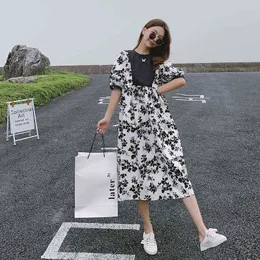 Black White Floral Patchwork Embroidery Maternity Summer Dress HubbleBubble Sleeve High Waist Pregnancy Dress Pregnant Woman J220628
